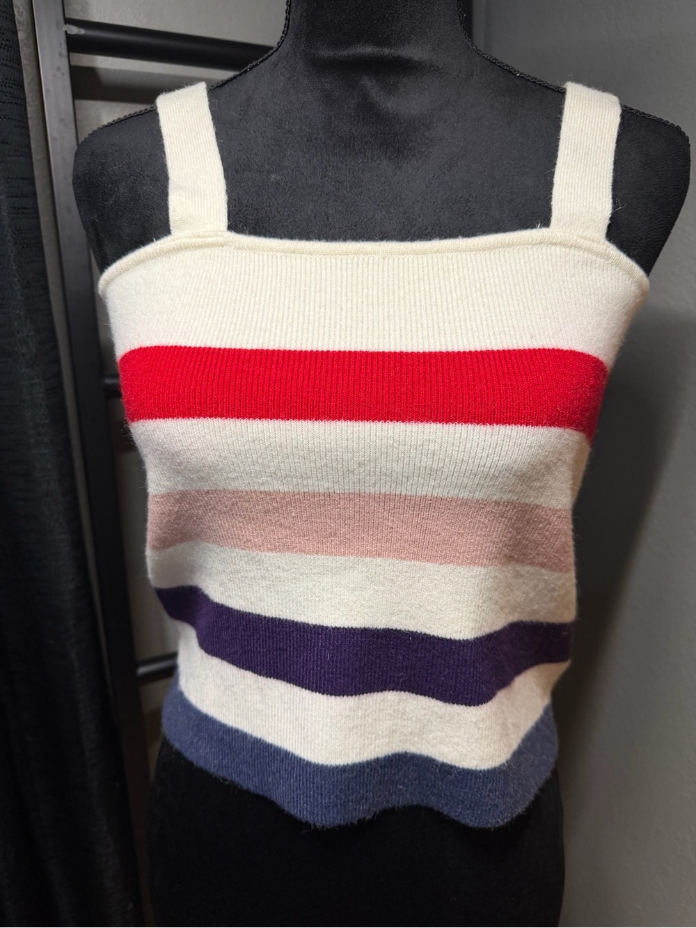moon & madison Cream Knit Square-Neck Tank with Red, Pink, Purple & Blue Stripes